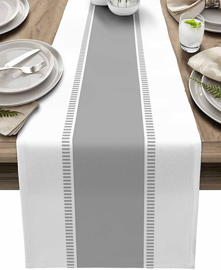 Grey Table Runners Stripes Table Runner Dresser Farmhouse Scarves 70 inches Long,Non Slip Modern Decortaive Table Runner Cover for Kitchen Dining Coffee Table Holiday Party Wedding