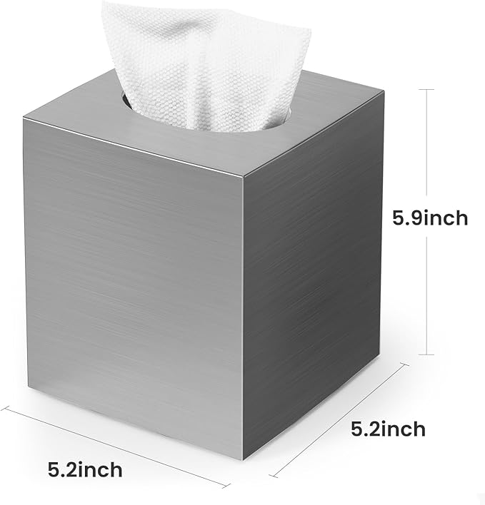 Tissue Box Cover, Square Facial Acrylic Tissue Box Holder with 2 Pack Clear Qtip Holder Dispenser, Bathroom Vanity Dresser Night Stand Essentials Accessories Decor, Modern Farmhouse Decor,Sliver