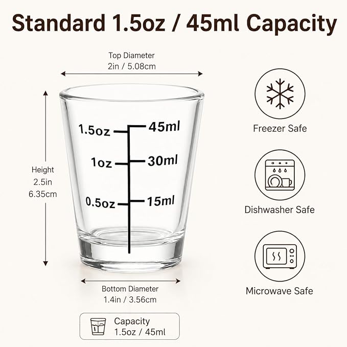 Ruckae Shot Glasses Measuring Cup Set 12 Pack Espresso Shot Glasses Liquid Heavy Glass -Incremental Measurement 1.5oz Shot Glass for Bars and Home Use