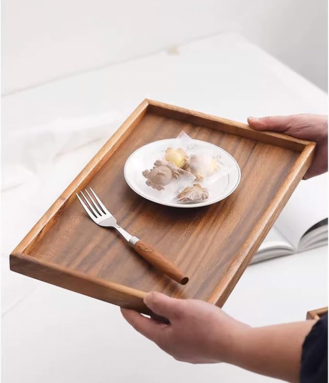 Black Walnut Wood Serving Tray, 11.8 x 7.8 Inches Rectangular Wooden Decorative Platter for Kitchen, Coffee Table and Home Decor