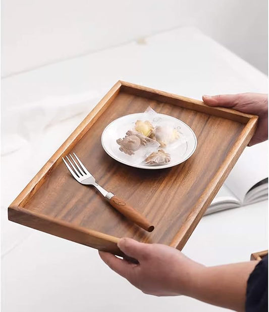 Black Walnut Wood Serving Tray, 11.8 x 7.8 Inches Rectangular Wooden Decorative Platter for Kitchen, Coffee Table and Home Decor