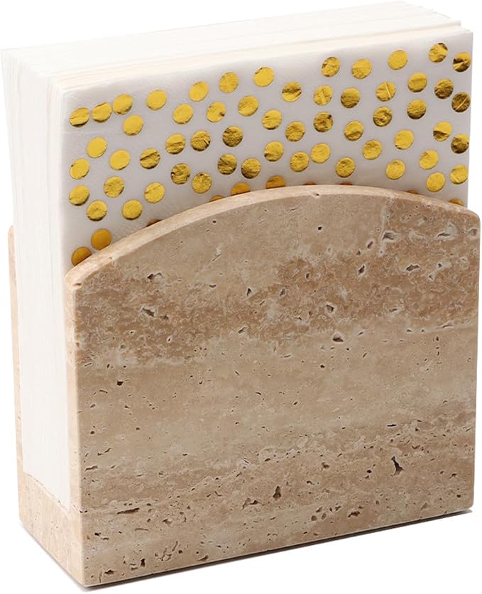 Travertine Stone Napkin Holder,Standing Napkin Holders Fit for 6.5”x6.5” Luncheon-Sized Napkins,Stone Napkin Holder for Table Kitchen Counter Dining Room Party Bar Decor,Beige