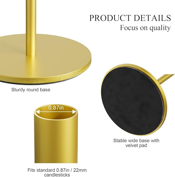 FSyueyun 3 Pcs Gold Candle Holders, Elegant Taper Candle Holders, Metal Candlestick Holders for Festive Table Decor, Mantel Centerpiece, Modern Candle Stand for Wedding, Housewarming Gift