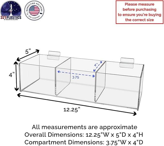 Marketing Holders Slatwall Acrylic Retail Tray Triple Compartment Dump Bin Clear Plexiglass Product Merchandise Storage Caddy for Businesses