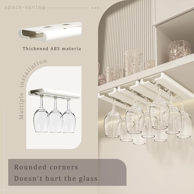 2Pack Wine Glass Rack, Punch-free Stemware Rack for Kitchen and Bar (White)