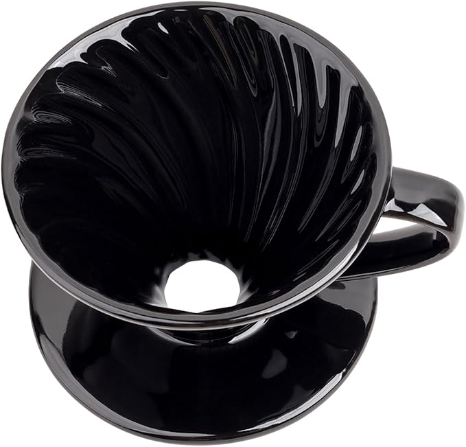 Pour Over Coffee Maker, Single Cup Ceramic Coffee Dripper, Reusable Filter Cone Drip Holder Slow Brewer with Hole Flat Bottom for Home, Office, Travel, Camping (Black)