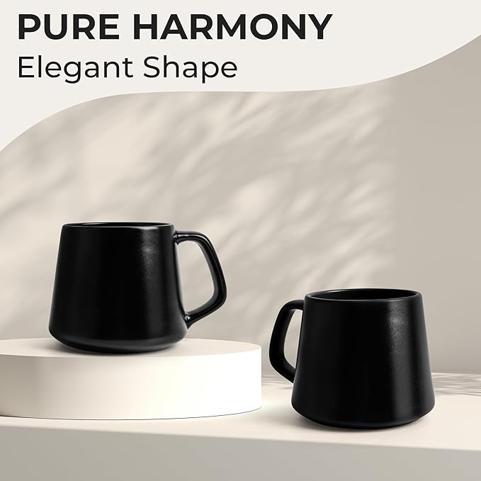 MIAMIO - Coffee Mugs Set of 4 / Large Ceramic Coffee Cups (14 oz) - Mug for Cappuccino, Tea, Espresso - Microwave and Dishwasher Safe - Luxe Collection (Black Series)