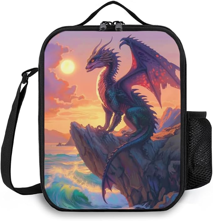 Insulated Lunch Bag, Reusable Portable Lunch Box With Shoulder Strap, Dragon Lunch Bag, Funny Cute Bento Lunchbox Cooler Thermal Meal Tote Kit