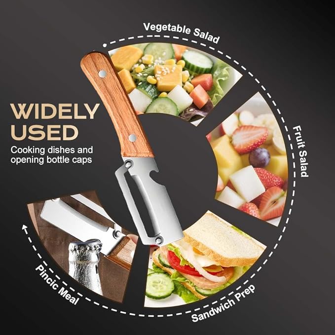 Vegetable Peeler, Multifunctional Stainless Steel Peeler with Wooden Handle, Zero Snag Fruit & Potato Peeler, 2-in-1 Peeler with Bottle Opener, Kitchen Peeling Tool (1)