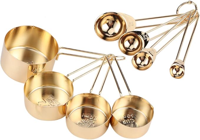 8Pcs Stainless Steel Measuring Cups and Spoons Set - Professional Kitchen Baking Tools with Engraved Scales, Nesting Design for Easy Storage, Dishwasher - for Dry & Liquid