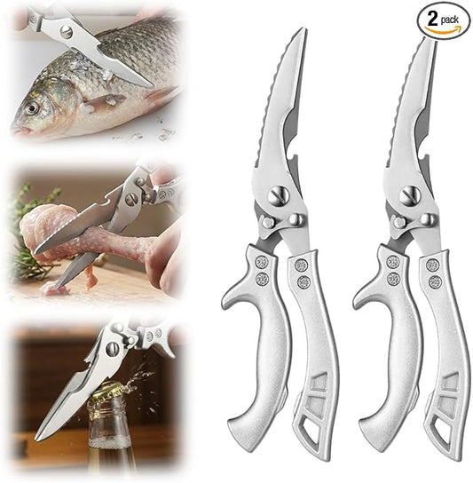 Heavy Duty Kitchen Scissors for Food, 2026 New Stainless Steel Bone Cut Kitchen Scissors Poultry Shears, Multi-Purpose Kitchen Shears for Meat Chicken Bone Fish Turkey Vegetables Seafood (2pcs)