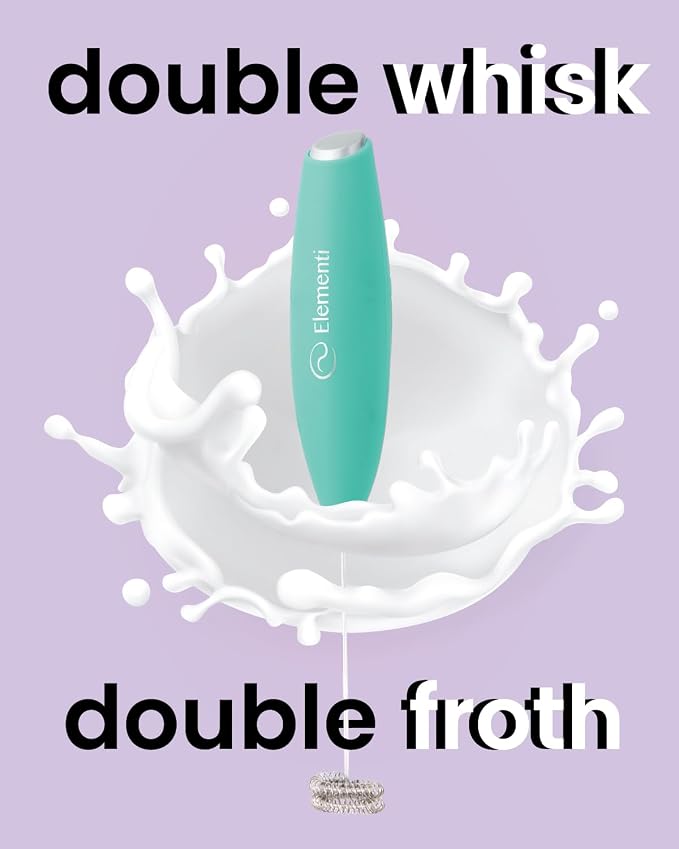 Elementi Milk Frother Wand - Easy to Use Handheld Electric Stirrer for Powder Drinks, Durable & Powerful Coffee Whisk & Protein Powder Mixer Wand, Hand Frother, Coffee Stirrers Electric (Mint Green)