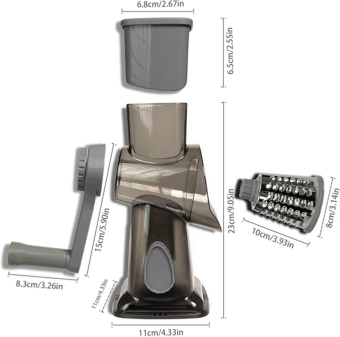 Cheese Grater Hand Crank, Stainless Steel Cheese Shredder with Strong Suction Base, Rotary Grater for Carrots, Potatoes, Vegetables and Fruits, Easy to Clean