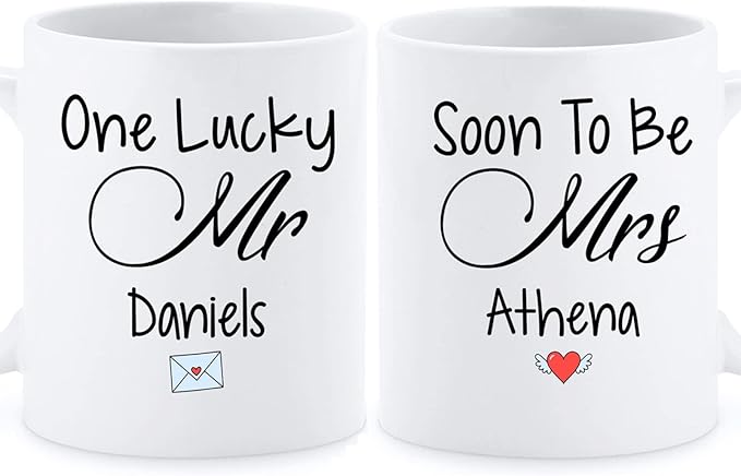 Customized Couple Mug For Valentines Day, Personalized One Lucky And Soon To Be Coffee Mug Gifts For Couple, Lover Gift, Set Of 2 Mug, Custom Women And Men Mug With Name, White 11oz Or 15oz
