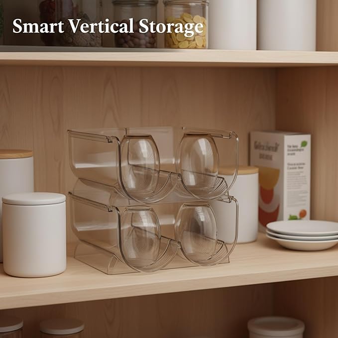 Clear Stackable Cup Organizer Bin, Vertical Storage Container for Kitchen Cabinets & Pantry, Durable PP Plastic