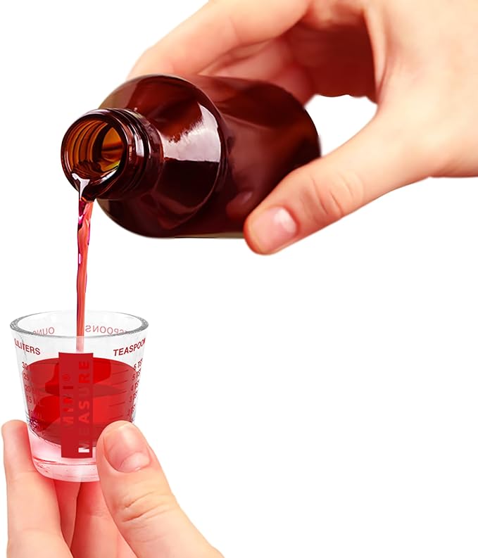 Kolder Mini Measure Multi-Purpose Shot Glass, Heavyweight Glass, Red, Set of 2, For Liquid And Dry Ingredients And Precise Recipe Prep