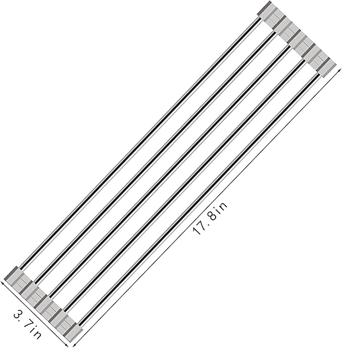Ahyuan Roll up Dish Drying Rack Over The Sink Kitchen Roll up Sink Drying Rack Portable Dish Drainer Foldable Dish Drying Rack (Warm Gray, 17.8''X3.7'')