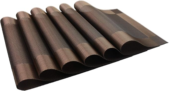 PIGCHCY Place Mats Heat-Resistant Non Slip Placemats Easy Wipe Clean Table Mats Woven Vinyl Placemats for Dining Table(Set of 6, Brown)