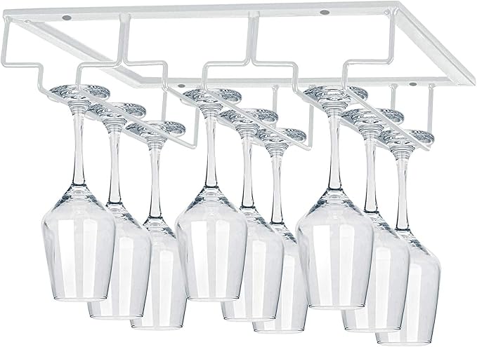 MOCOUM Wine Glasses Rack Under Cabinet Stemware Rack, Wine Glass Hanger Rack Wire Wine Glass Holder Storage Hanger for Cabinet Kitchen Bar (White, 3 Rows 2 Pack)