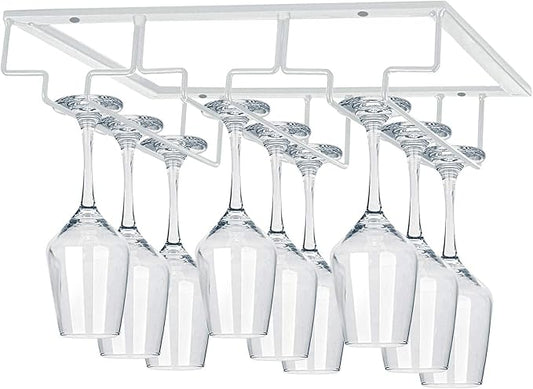MOCOUM Wine Glass Rack, 3 Rows, White, Under Cabinet, Stemware Hanger, 1 Pack