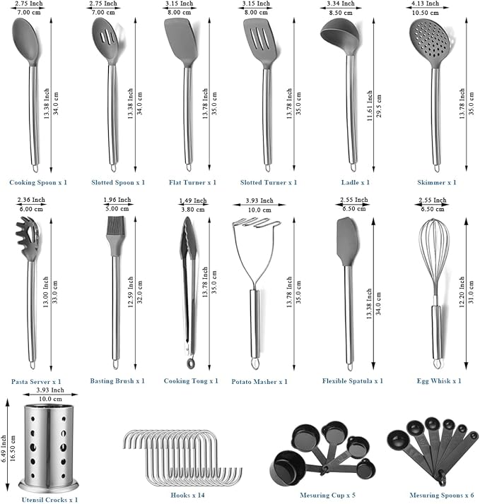 Kitchen Utensils Set, Kyraton 38 Pieces Non-Stick Silicone Cooking Utensils Set, Spoon Spatula Set with Sturdy Stainless Steel Utensil Holder, Dishwasher Safe
