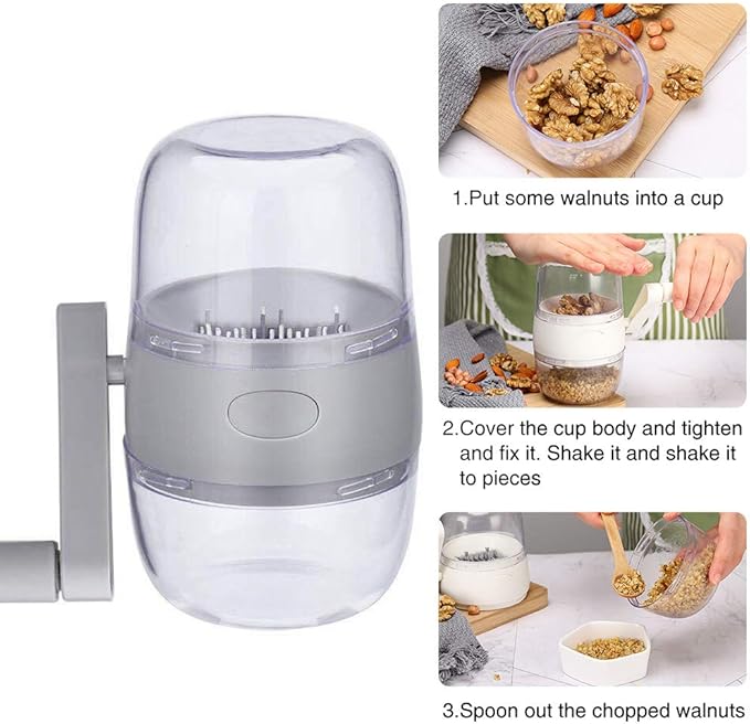 Nut Chopper, Portable Manual Hand Nut Chopper for All Nuts Walnut Pecans, Hand Crank Nuts Grinder Kitchen Tool(COLOR:Grey)