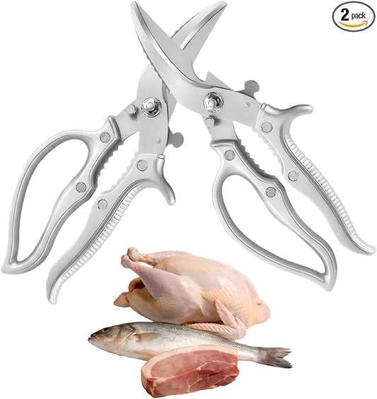 News Stainless steel Bone Cut Kitchen Scissors, Non-Slip Handle & Safety Lock, All Purpose Kitchen Shears for Chicken, Meat Cutting, Turkey, Fish, Vegetables, Spring Loaded, Dishwasher Safe (2)