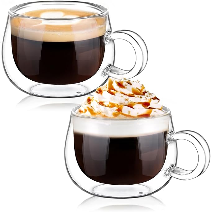 glastal German Quality 4 Oz Insulated Double Wall Glass Espresso Cups, Espresso Coffee Cups, Double Espresso Cups, Demitasse Cups, Espresso Mug, 120 ml (full capacity) Tazas De Cafe Expreso 2 Pack