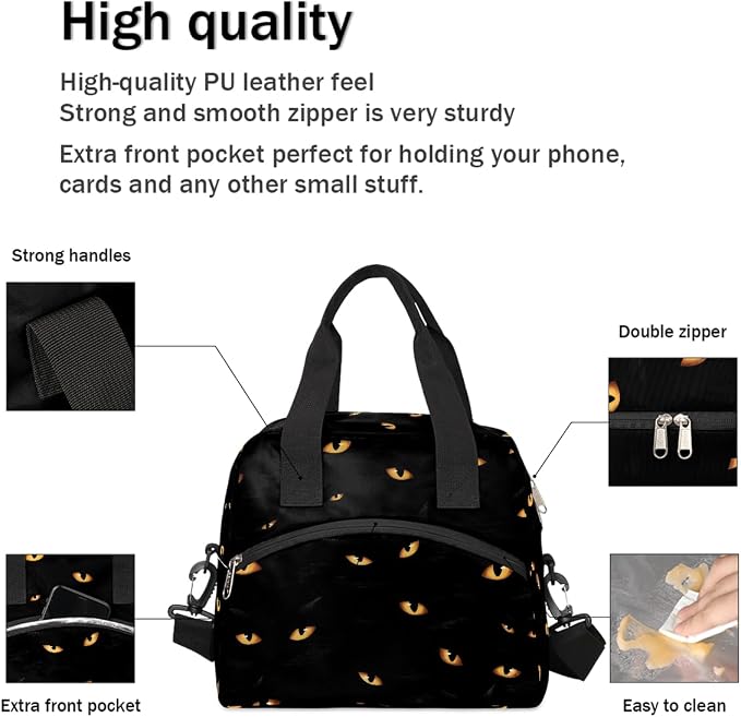 Pardick Halloween Eyes Black Insulated Lunch Bag for Women Leakproof Lunch Box Large Cooler Thermal Tote Bag with Shoulder Strap Meal Prep Bags for Work School Office Picnic Teen Girls Adult