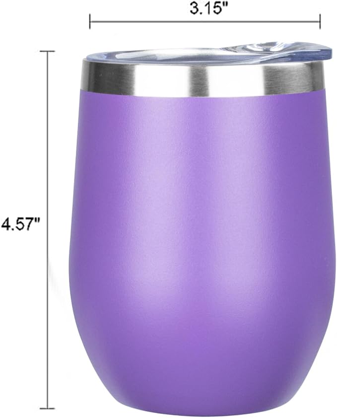 MEZMUT 12oz Insulated Wine Tumbler with Lid Double Wall Vacuum Stainless Steel Wine Glass Coffee Mug Insulated Tumbler Cup for Champaign, Cocktail, Beer (Purple, 1 Pack)