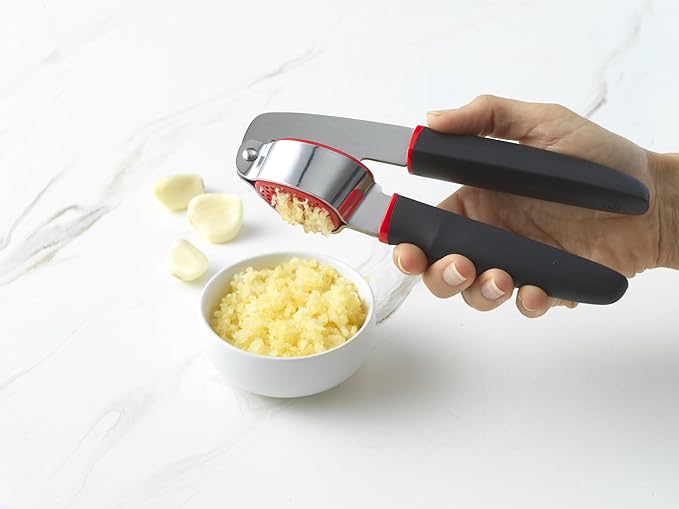 GoodCook Touch Dishwasher Safe Garlic Press with Stainless Steel Head, Black/Red
