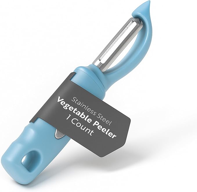 Restaurantware Comfy Grip 7.5 Inch Vegetable Peeler 1 Durable Potato Peeler - Sharp Swivel Blade Ambidextrous Handle Blue Stainless Steel Veggie Peeler Built-In Blemish Remover