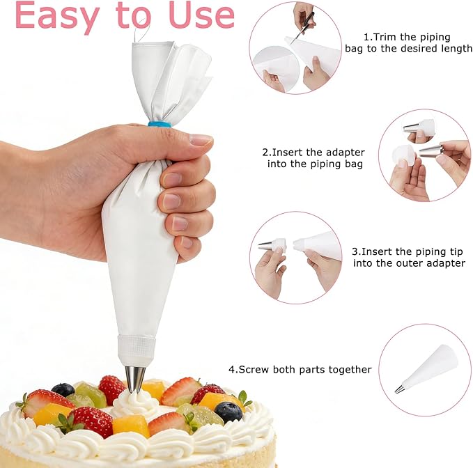Reusable Piping Bags and Tips Set – 23Pcs Pastry Bag Kit: 4 Cotton Icing Bags (2x14in, 2x16in), 6 Stainless Steel Tips, Couplers, Brush – Cake Decorating Supplies for Beginners, Cupcakes, Cookies