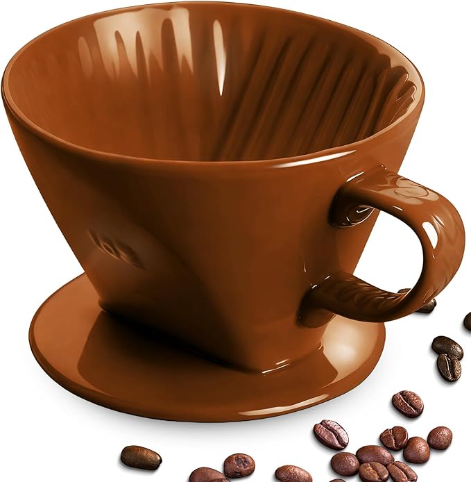 hailanbao Handmade Pour Over Ceramic Coffee Dripper - Authentic Brewing Experience for Camping, Office, and Home (Coffee Brown)