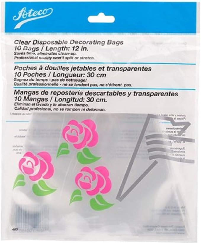 Ateco Soft Disposable Decorating Bags, 12-Inch, Pack of 10, Made in USA, Clear