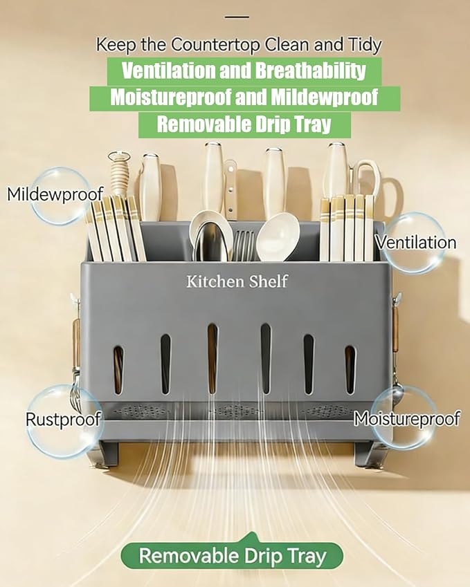 Stainless Steel Universal Knife Holder & Utensil Organizer - Countertop Knife Storage Stand, Detachable Knife Block for Kitchen Counter Knife Storage Rack Organization, Classic Gray Coating
