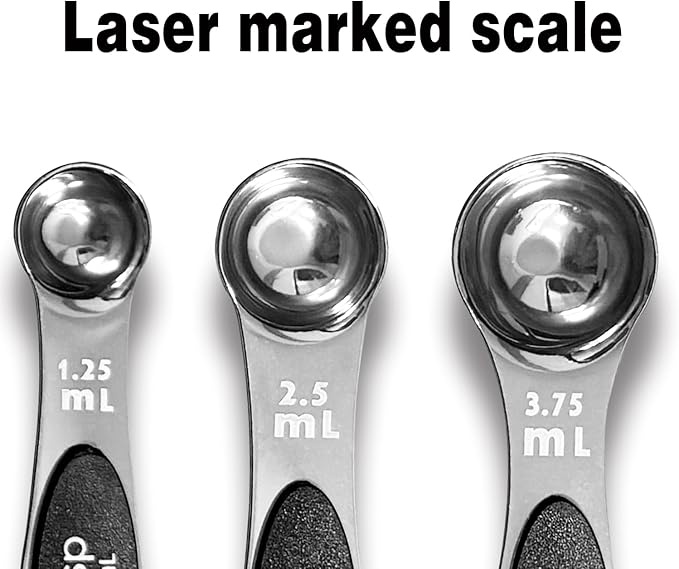 Measuring Cup and Magnetic Measuring Spoons Set, 5 Stainless Steel Nesting Measuring Cup & 7 Double Sided Stackable Magnetic Measuring Spoons & 1 Leveler, for Cooking Dry and Liquid Ingredient