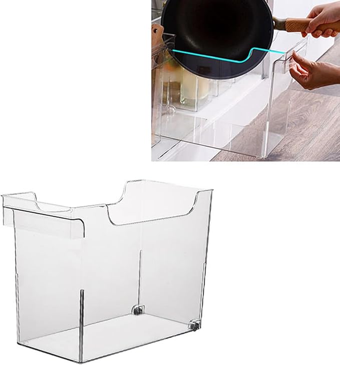 Clear Kitchen Organizer Bin, U Shaped Multifunctional Storage Container, PET Material, Space Saving Design - Durable Transparent Pot Lid Holder, Easy Access for Kitchen Cabinets