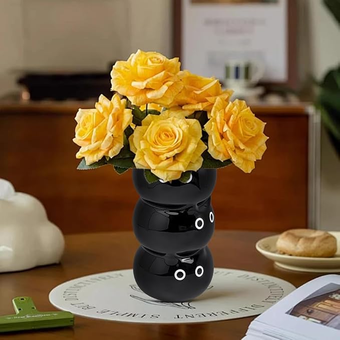 WADORN Black Cat Ceramic Vase 3D Cartoon Cat Cooking Utensil Crock Cute Countertop Makeup Brush Storage Utensil Holder for Kitchen Decor Housewarming Kitty Lover Gift 3.58x3.5x6.69 in