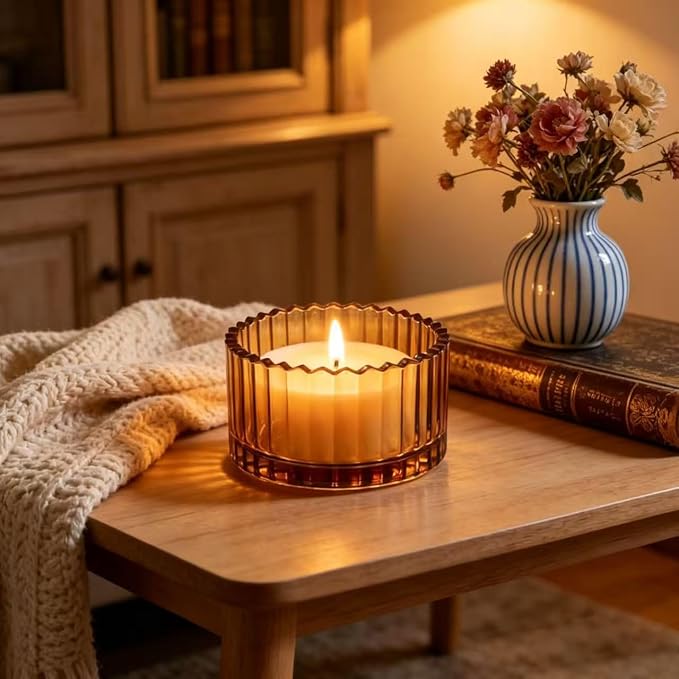 Candle Holder Candle Dish – Chic Glass Candle Holder Tray for Home Decor, Boho Bar Decor – Candle Plate for Tea Light Votive Diffuser – 3.9 x 1.96 in (Smoky)