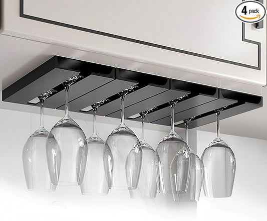 Wine Glass Holder Stemware Rack Hanger Under Cabinet or Counter for Bar,Kitchen and Restaurant Set of 4(black)