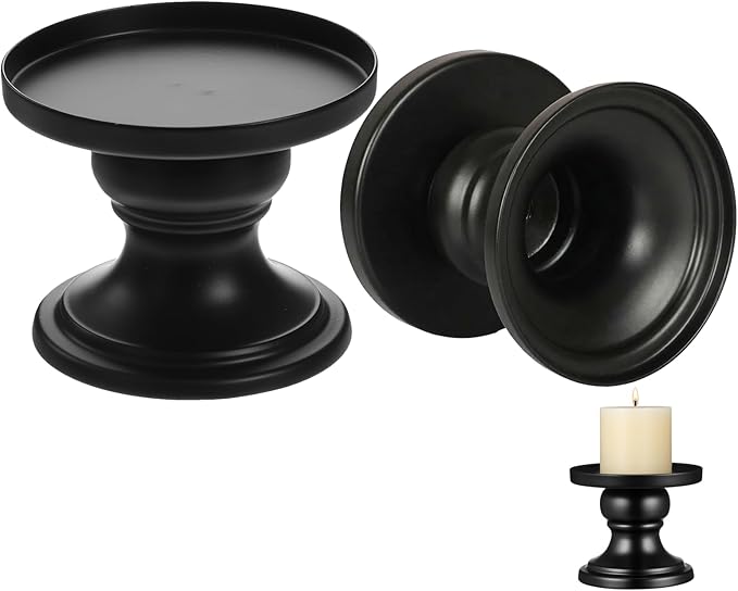 Abaodam Metal Candle Holders Set of 2, Reversible Pillar and Taper Candle Holder Stand for Fireplace, Table Centerpiece and Farmhouse Home Decor (Black)