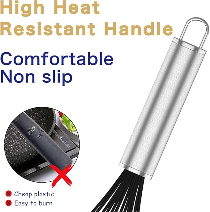 OYV Silicone Whisk,3 pack Professional whisks for cooking non scratch,Stainless Steel & Silicone wisk,plastic rubber whisk for nonstick cookware,small silicone whisk set,black