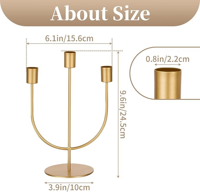 Sziqiqi Gold Candlestick Candle Holders - Candlesticks Candelabra Centerpiece for Tables 3-stem Taper Candle Holder Metal Candleholders for Christmas Wedding Fireplace Mantle Decorations