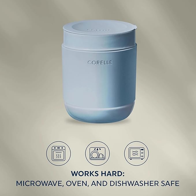 Corelle Stoneware 4-Pc Tumbler Set of 2 with Lids, Handcrafted Artisanal Travel Mug, Solid Glaze Stoneware, 13-1/2-Oz Travel Coffee Mug Set, Oatmeal