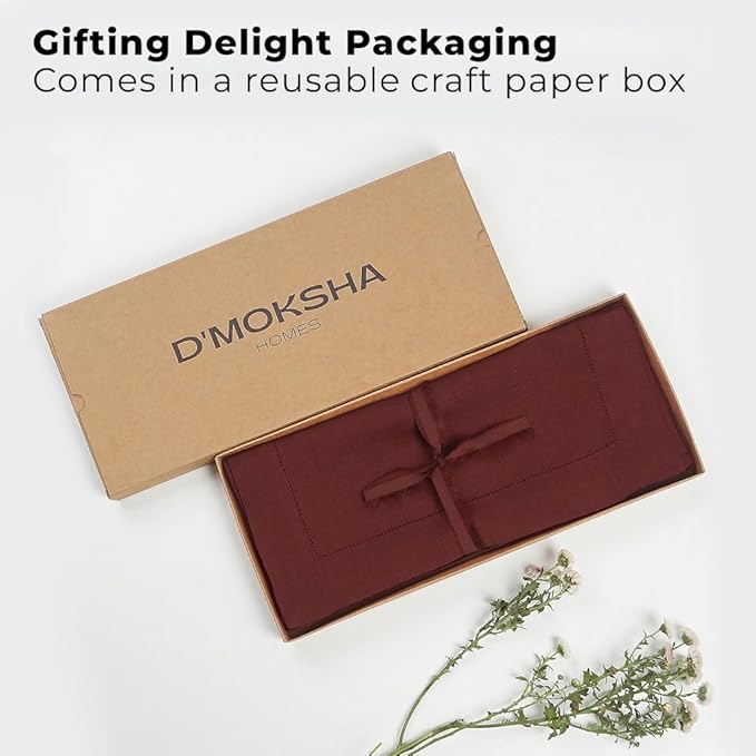 Signature Linen™ by D'Moksha Red Garnet Table Runner 108 Inches Long, 100% Pure Linen, Hemstitch, 14 x 108 Inch Table Runner for Dresser, Dining- Summer, Father's Day