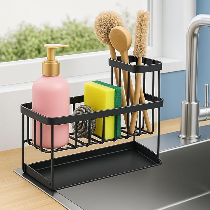 USTECH Kitchen Sink Organizer, Sponge Holder, Countertop Organizer, Brush Holder, Sink Accessories