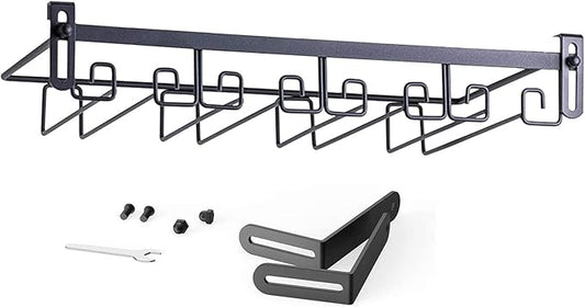 Hanging Wine Glass Rack Black Adjustable, Solid Iron Wine Glasses Hanger, Metal Under Cabinet Stemware Rack 3 Rows, 4 Rows, Convenient Storage And Space-saving