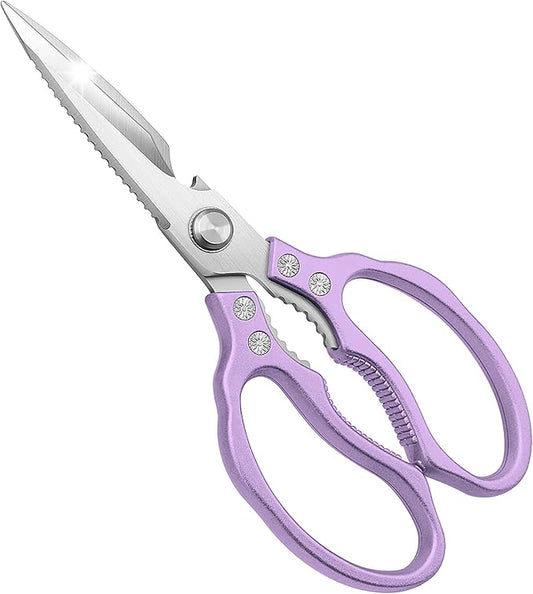 CGBE Kitchen Scissors All Purpose Heavy Duty, Ultra Sharp Stainless Steel Kitchen Shears Dishwasher Safe, Cooking Shears for Chicken, Poultry, Fish, Meat, Herbs & Grapes with Non-Slip Grips - Purple