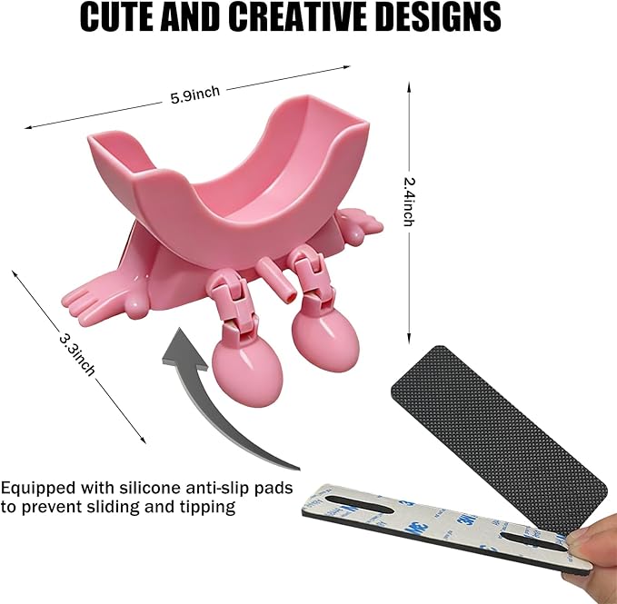 Cute Hanging Sponge Holder with Drainage,3D Printed Kitchen Funny Sponge Stand for Sink,with Non-Slip Pads,Suitable for Scrub Daddy Holder,Keeps Your Sponge Dry Smiling (Pink)